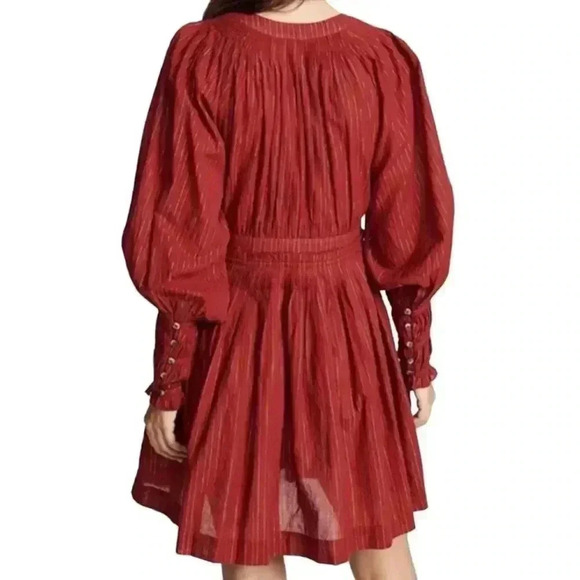 NWOT ULLA JOHNSON Metallic Cotton Long Sleeve Red Ruby Rory Dress Pockets Size 6 - Picture 8 of 14